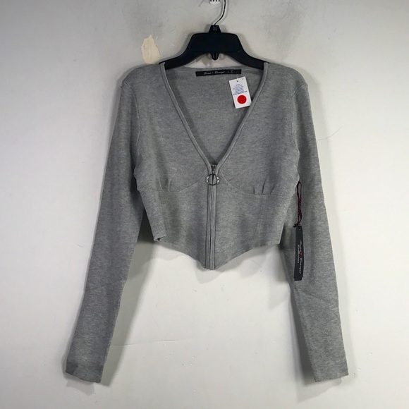Roma Concepts Collection Long Sleeve Crop Zip Up Top, Women's Size L - H Grey - Picture 1 of 11